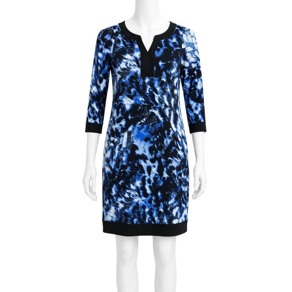 Fashion Bug Midi Dress 0X Blue White Black Long Sleeve Whimsigoth Y2K Casual